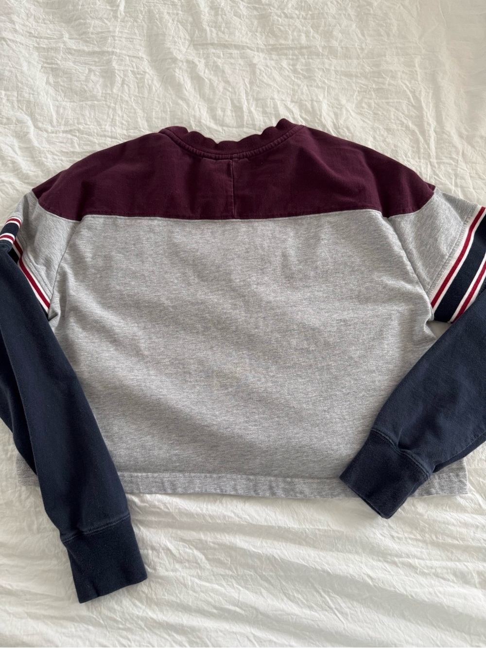 Harlow Colorblock Crewneck Sweatshirt in Gray, Navy & Burgundy - Picture 6 of 7